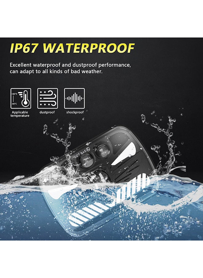 2Pcs 7x6 5x7 LED Headlights 7inch Square LED Headlamp with Daytime Running Lights Turn Signal Light High /Low Beam 4 Luminous Modes H4 Plug
