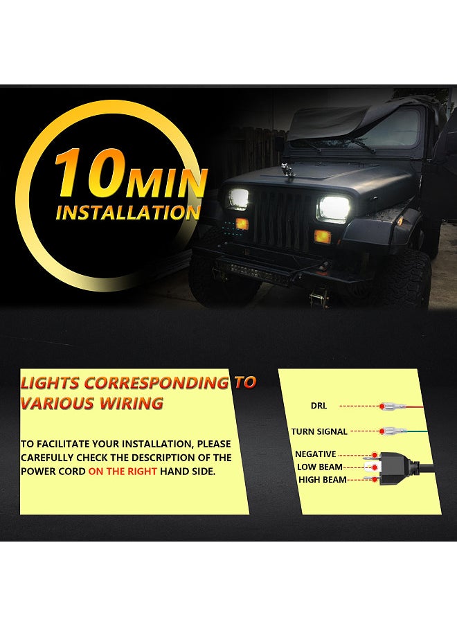 2Pcs 7x6 5x7 LED Headlights 7inch Square LED Headlamp with Daytime Running Lights Turn Signal Light High /Low Beam 4 Luminous Modes H4 Plug