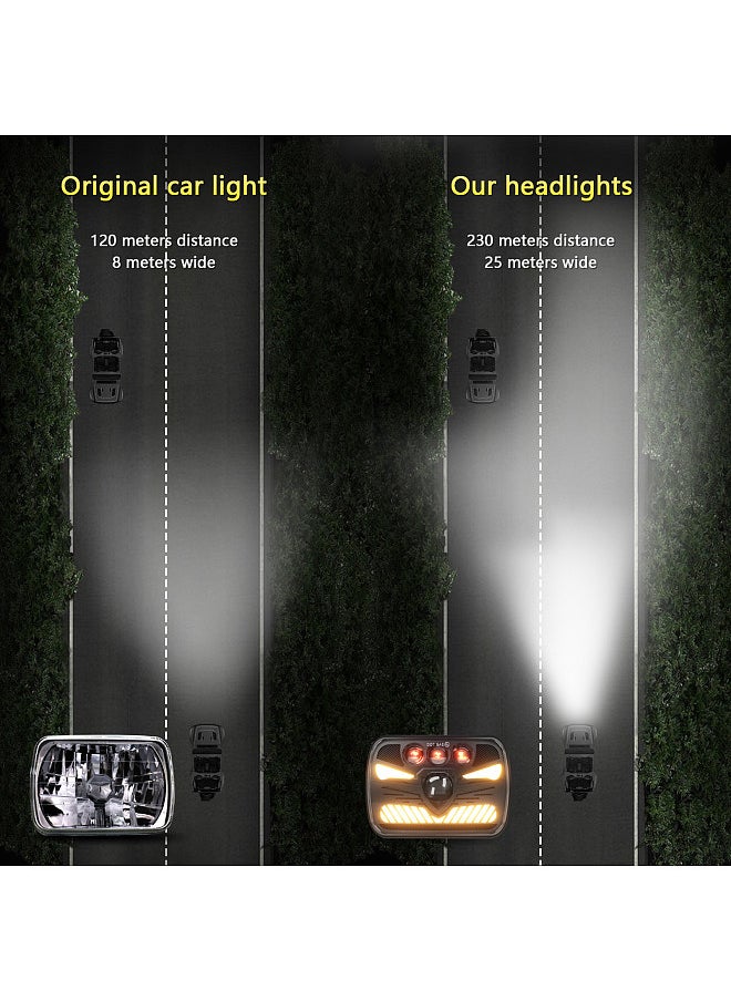 2Pcs 7x6 5x7 LED Headlights 7inch Square LED Headlamp with Daytime Running Lights Turn Signal Light High /Low Beam 4 Luminous Modes H4 Plug