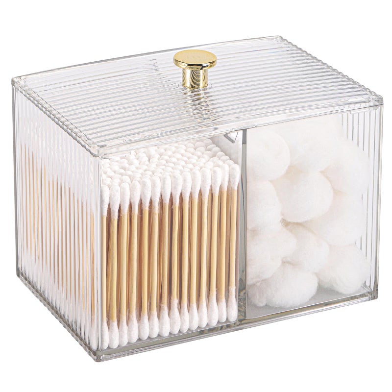 Tbestmax Qtip Holder Dispenser 3Section Clear Bathroom Container Organizer 3 Grids Cotton SwabPadBall Holder Container Cosmetics Storage for Vanity