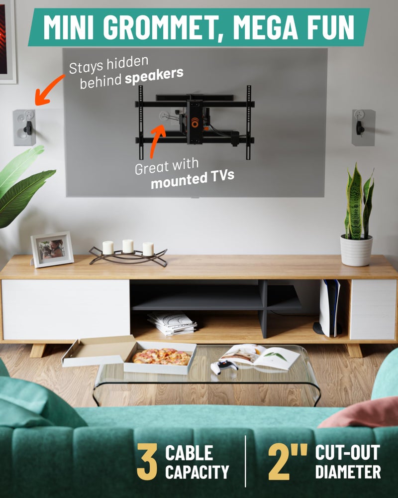 ECHOGEAR TV Cord Hider - 2.5" Mini in Wall Cable Management Kit Cord Concealer for Wall Mounted TVs - Easy 3-Step Install w/Locking Winged Grommets for Secure Fit - White - Image 1