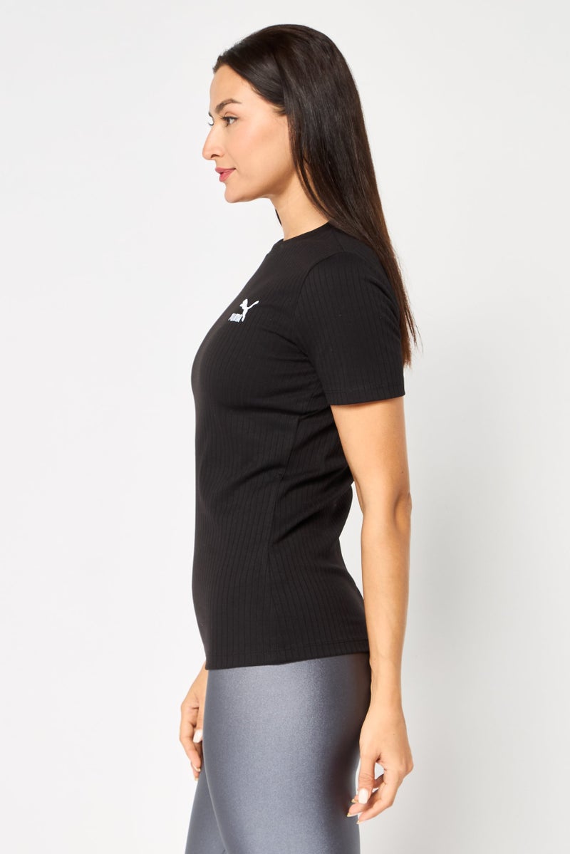 PUMA Women Slim Fit Embroidered Logo Outdoor T-Shirt, Black - Image 2