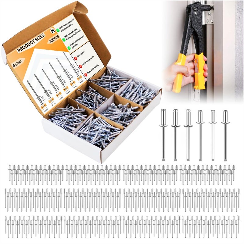 Homdum مسامير ربط ألومنيوم - مسامير معدنية POP لآلة الربط / ماكينة الربط مجموعة متنوعة من 6 أحجام عبوة من 300 قطعة. - Image 1