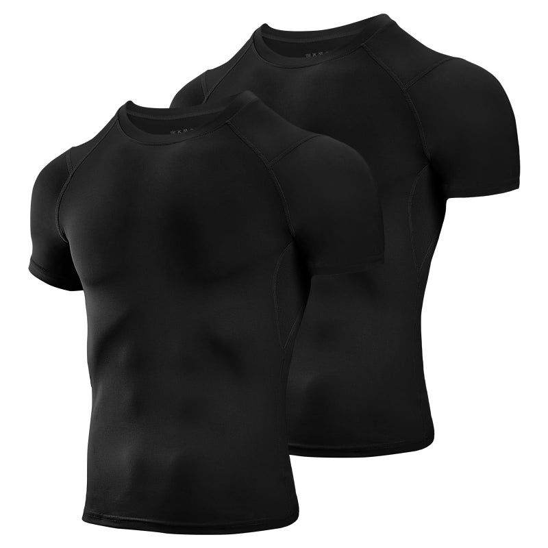 Niksa Men's Compression Shirts 2 Pack, Short Sleeve Athletic Compression Tops Cool Dry Workout T Shirt - Image 1