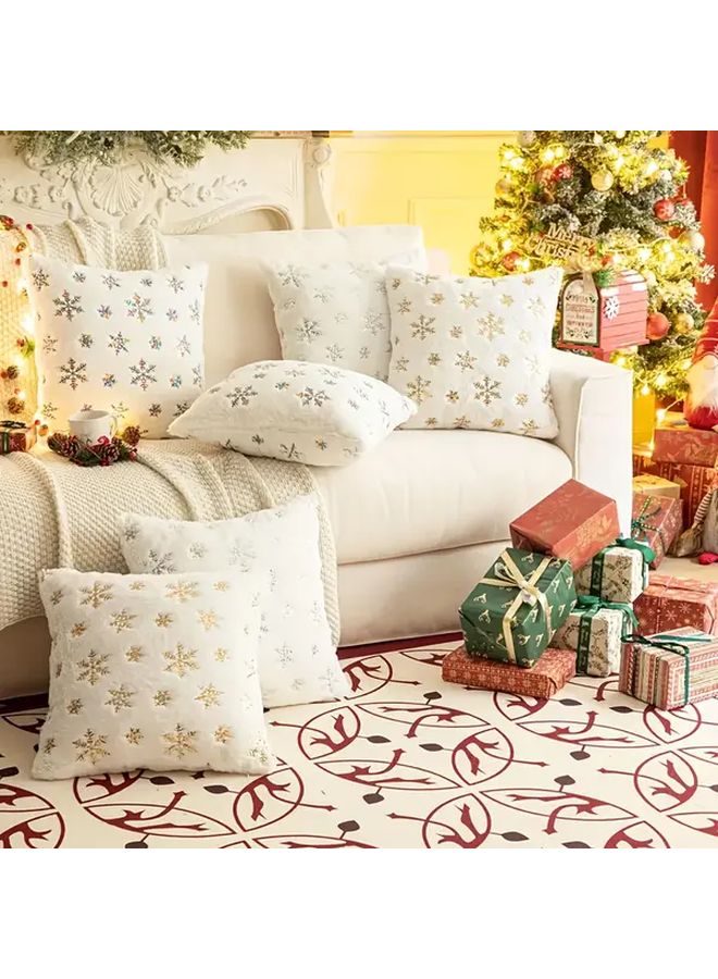 4pcs Golden Snowflake Sequin Pillow Covers for Sofa Cushion Modern Polyester Holiday Home Decor - Image 1