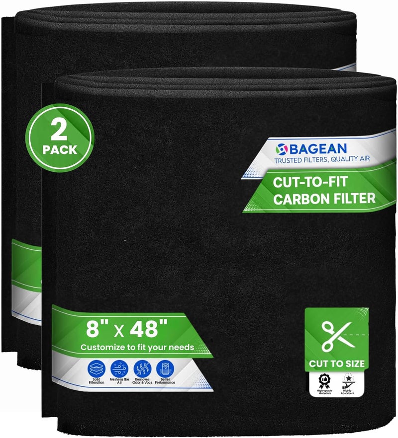 Bagean Cut to Fit Activated Carbon Filter Sheet 8” x 48” (2-Pack) | Activated Carbon Air Filter for Air Purifiers Window AC Air Vent And More - Charcoal Filters Absorb Odors - Image 1
