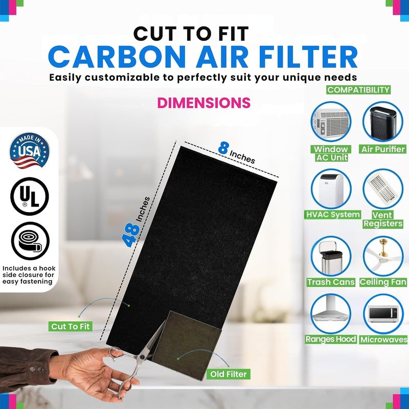 Bagean Cut to Fit Activated Carbon Filter Sheet 8” x 48” (2-Pack) | Activated Carbon Air Filter for Air Purifiers Window AC Air Vent And More - Charcoal Filters Absorb Odors - Image 3
