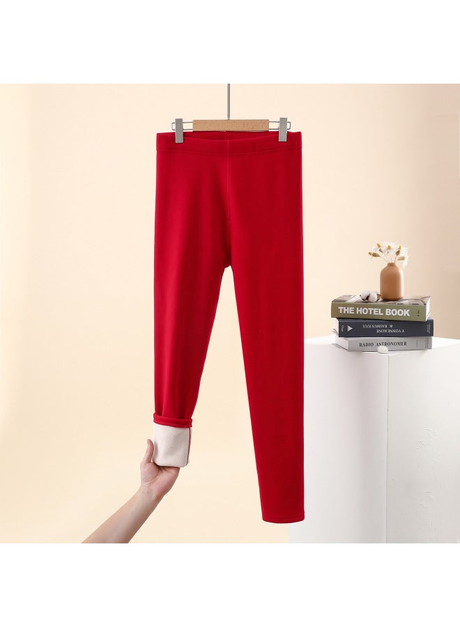 Seamless Thermal Pants For Women, Fleece-lined And Thickened, German Velvet Autumn Pants, Integrated Lamb Fleece Leggings, Plus-size Cotton Knit Pants For Winter