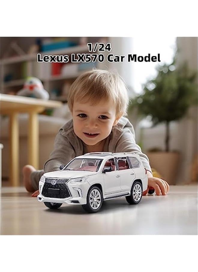 Generic - Toy Cars Lexus 570 Boys Big Off-Road SUV Model Car，1/24 Diecast Metal Car Toys ，with Lights Sound and Pull Back Toy Car，Toy Cars for Boys Age 4-7（White） - Image 1