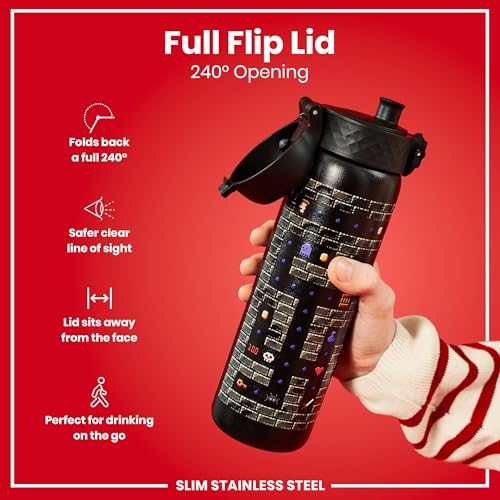 ION8 Steel Water Bottle, 600 ml/20 oz, Leak Proof, Easy to Open, Secure Lock, Dishwasher Safe, Flip Cover, Fits Cup Holders, Carry Handle, Durable, Scratch Resistant, Raised Print, Gaming Design - Image 4
