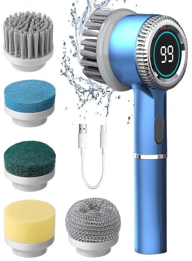 Electric Cleaning Brush, Electric Brush with 5 Replaceable Heads and 3 Speeds, Portable Cordless Handheld Cleaning Brush with LED Display, for Kitchen, Bathroom, Floor - Image 1