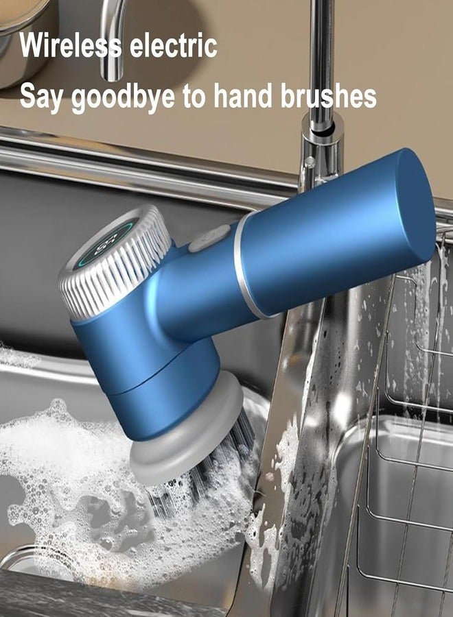 Electric Cleaning Brush, Electric Brush with 5 Replaceable Heads and 3 Speeds, Portable Cordless Handheld Cleaning Brush with LED Display, for Kitchen, Bathroom, Floor - Image 3