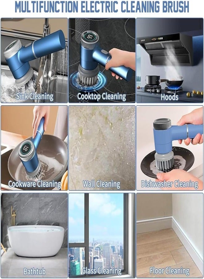 Electric Cleaning Brush, Electric Brush with 5 Replaceable Heads and 3 Speeds, Portable Cordless Handheld Cleaning Brush with LED Display, for Kitchen, Bathroom, Floor - Image 4