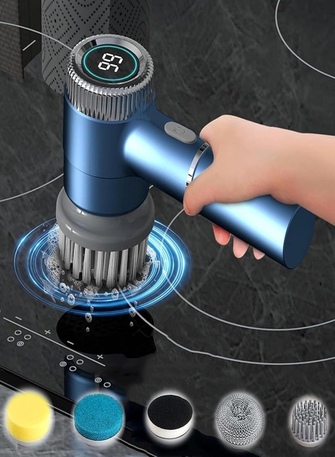 Electric Cleaning Brush, Electric Brush with 5 Replaceable Heads and 3 Speeds, Portable Cordless Handheld Cleaning Brush with LED Display, for Kitchen, Bathroom, Floor - Image 2