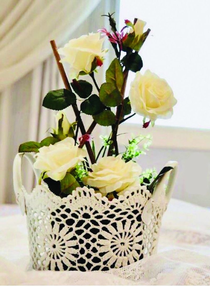 Salla Floral Arrangement White Flowers Green Leaves Bamboo Sticks Grass Base 50cm - Image 4