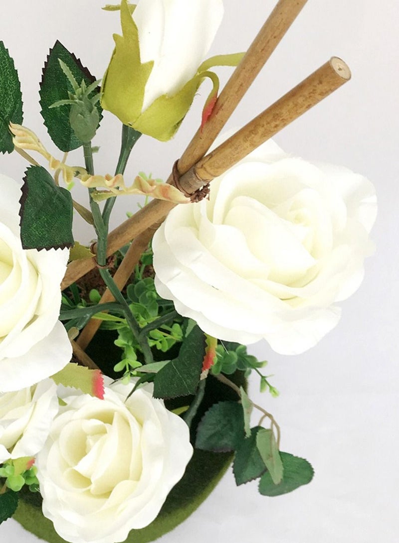 Salla Floral Arrangement White Flowers Green Leaves Bamboo Sticks Grass Base 50cm - Image 3