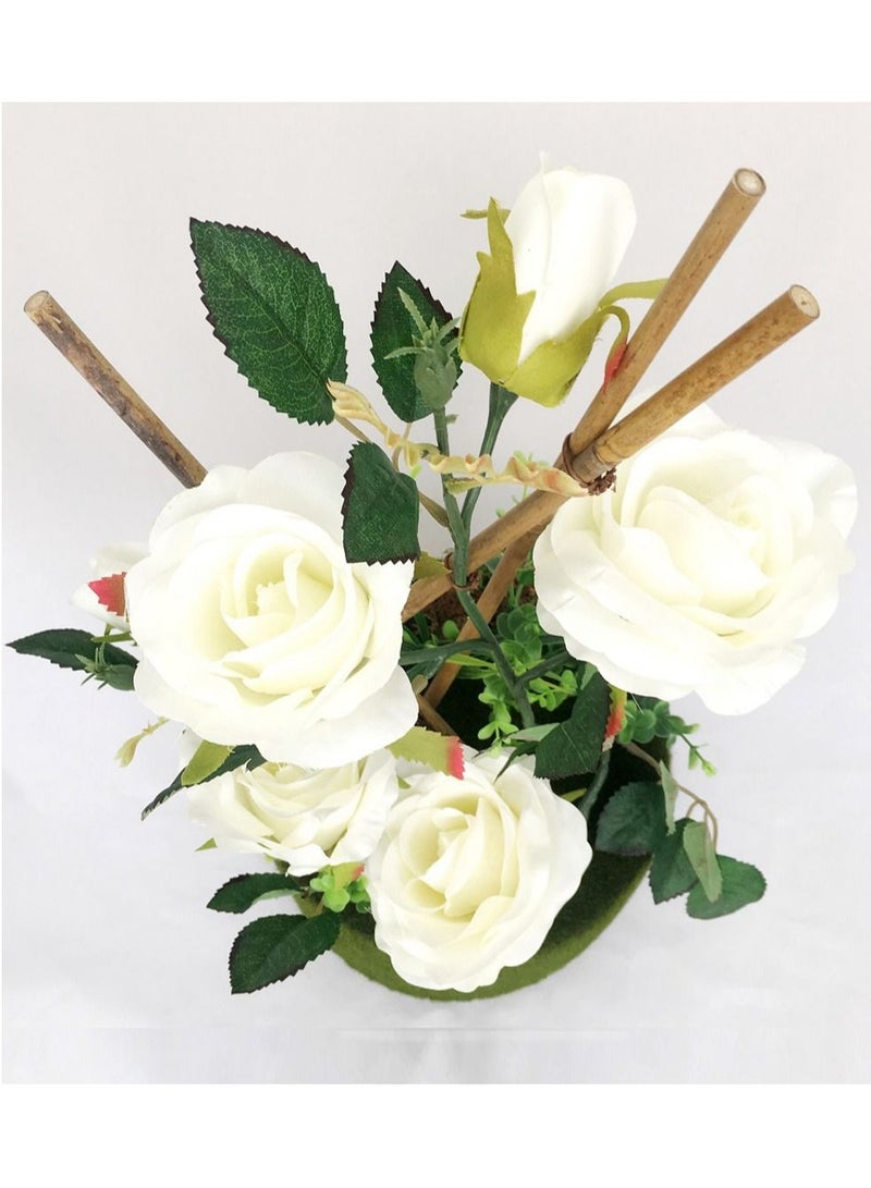 Salla Floral Arrangement White Flowers Green Leaves Bamboo Sticks Grass Base 50cm - Image 2