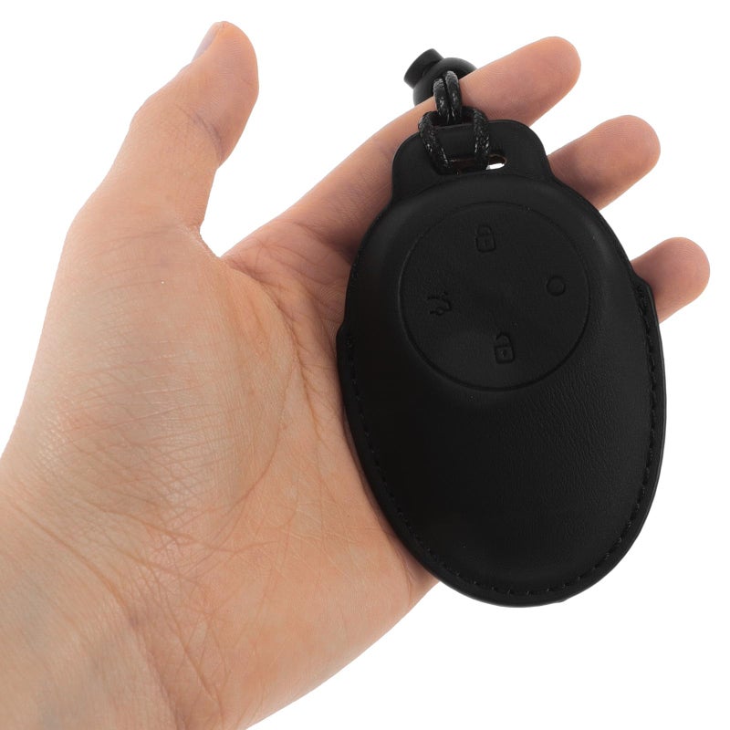 Classic Black PU Leather Key Fob Holder Case with Lanyard for Automotive Interior Accessories - Image 4