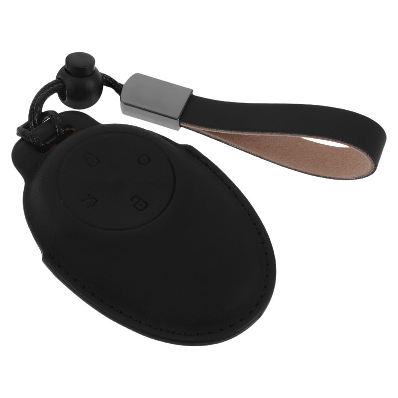 Classic Black PU Leather Key Fob Holder Case with Lanyard for Automotive Interior Accessories - Image 2