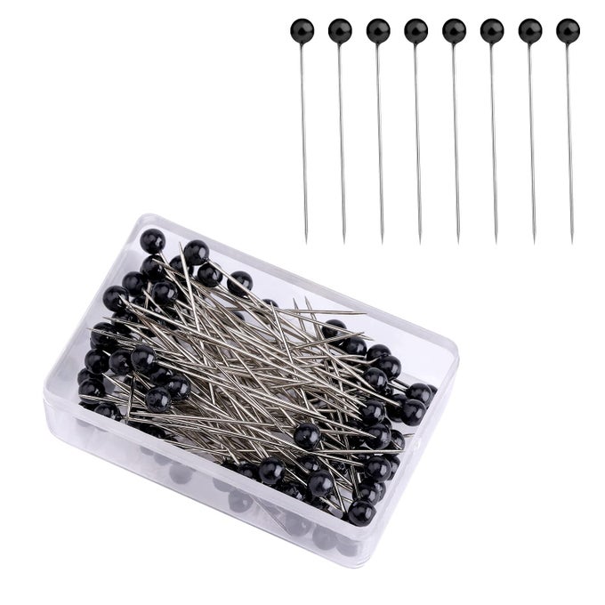 100 PIECES SEWING PINS 4 CM PLASTIC BALL HEAD STRAIGHT STITCHING PINS FOR DRESSMAKERS JEWELLERY DECORATION ART CRAFTS AND SEWING PROJECTS BLACK