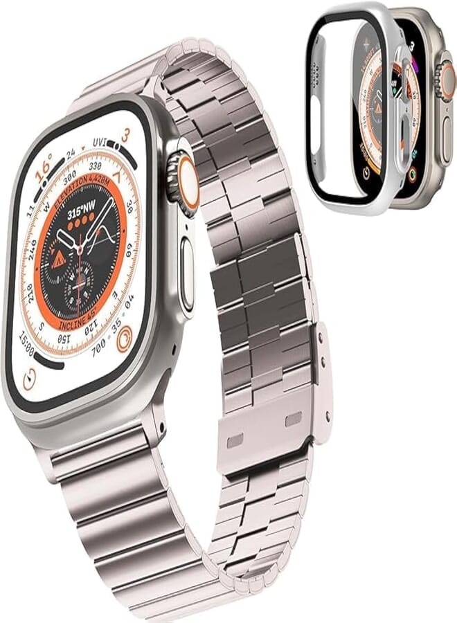Next store Compatible with Apple Watch Ultra Band 2 49mm Case with Stainless Steel Metal Band, Hard PC Case with Glass Screen Protector with Band for Apple Watch Ultra 49mm