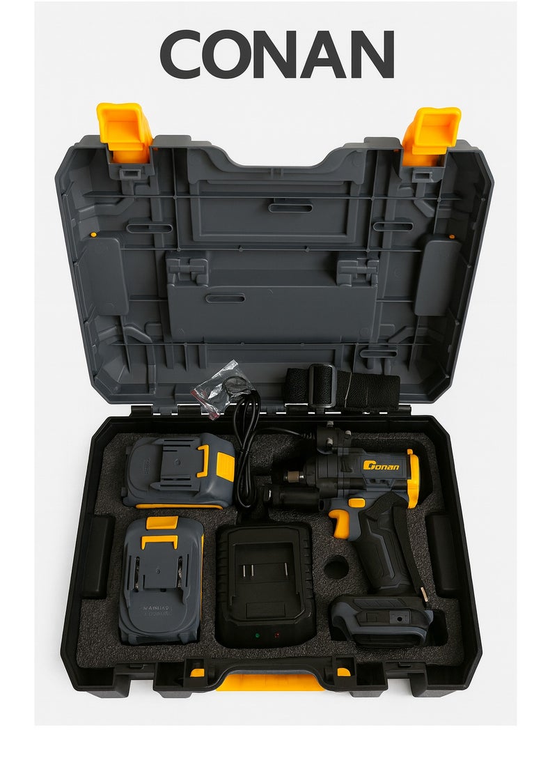 Conan 21V Brushless 1/2" Impact Wrench Kit – 2× 21V 3.0Ah Li-ion Batteries + Fast Charger + Hard Carry Case, 1/2" Anvil with Pin/Ring, Professional Cordless Set for Automotive Wheel Nuts, Workshop & DIY (Model COLW0821B) - Image 3