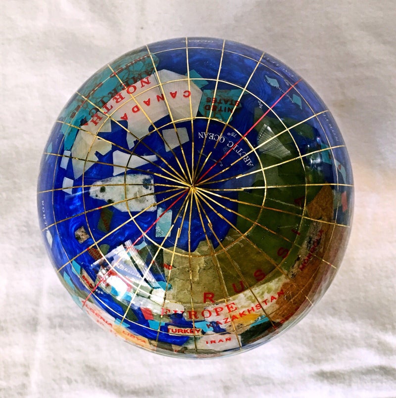 Unique Art Since 1996 Unique Art 4.3" (110 mm) Diameter Gemstone Globe Paperweight Paper weight (Blue Pearl Swirl) - Image 2