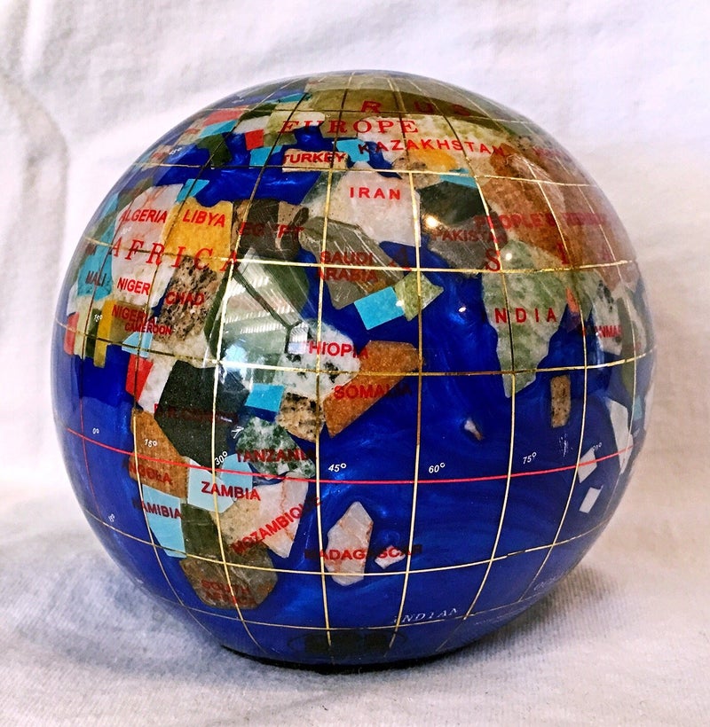 Unique Art Since 1996 Unique Art 4.3" (110 mm) Diameter Gemstone Globe Paperweight Paper weight (Blue Pearl Swirl) - Image 5