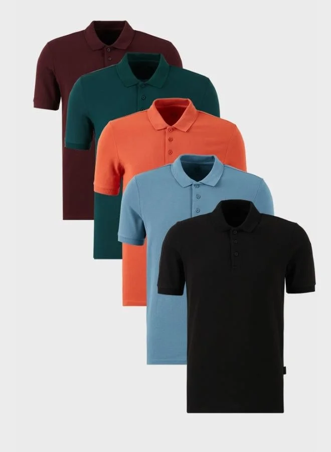 Buratti  Buratti Cotton Regular Fit Button-Down Polo Collar 5-Pack T-Shirt Men's T-SHIRT 5902127S5 for Men | Best Price UAE