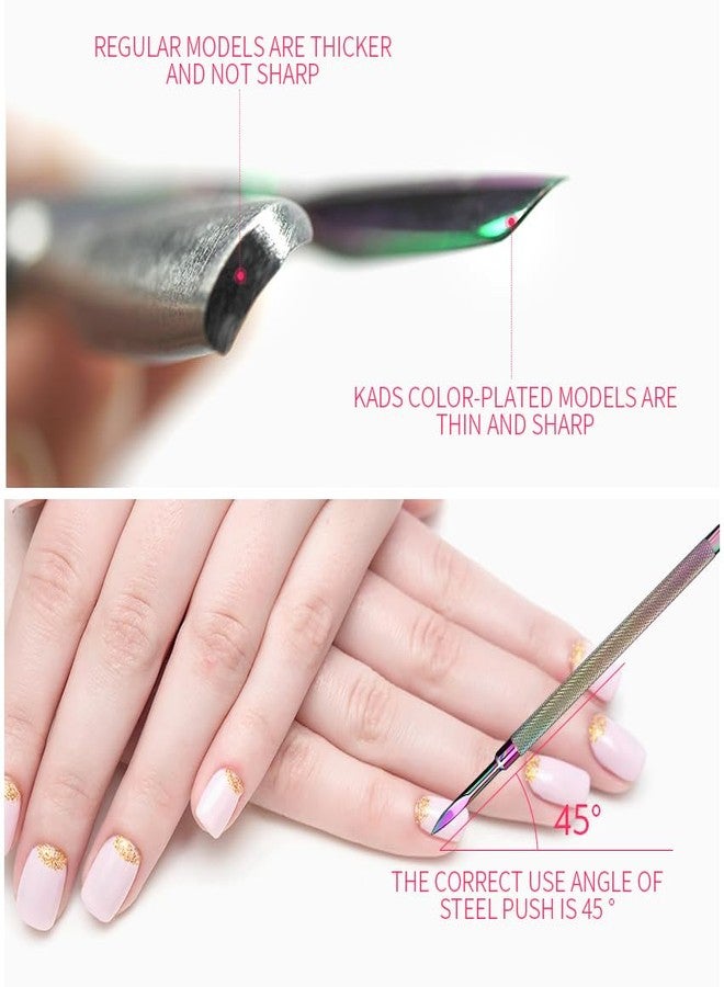 Rolabling Rainbow Stainless Steel Nail Cuticle Pusher Double Ended Cuticle Remover Cleaner Manicure Pedicure Tool - Image 4