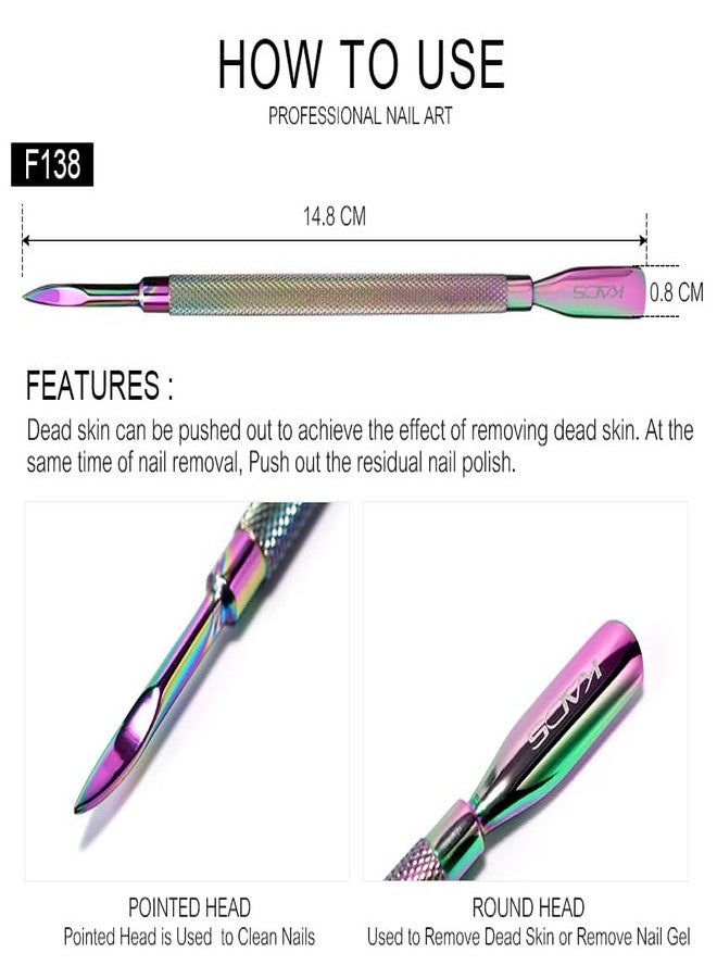Rolabling Rainbow Stainless Steel Nail Cuticle Pusher Double Ended Cuticle Remover Cleaner Manicure Pedicure Tool - Image 5