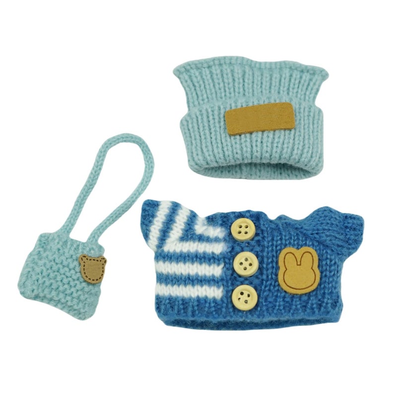 SLLFLY 17cm Knitting Doll Clothes Outfits Set AccessoriesCute Knitted hat Knitted TShirt Knitted Bag Blue No Doll - Image 2
