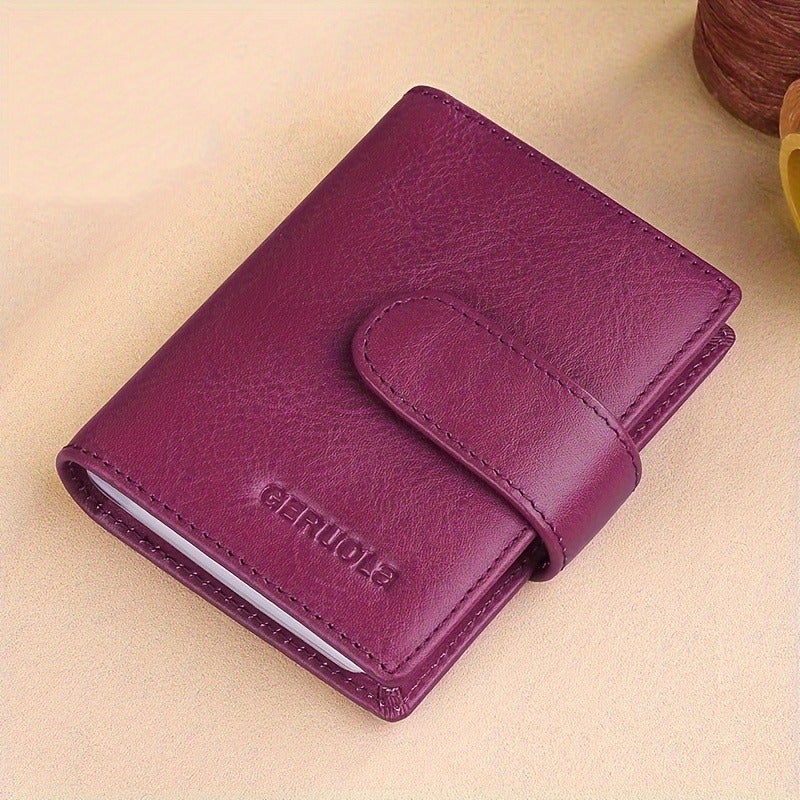 GERUOLA Men's Leather Card Holder with RFID Blocking, Large Capacity, Vintage Style, Purple - Image 1