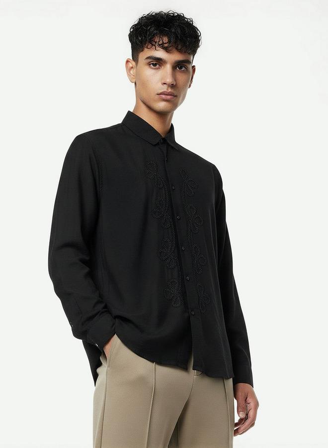 Iconic Men Slim Fit Collared Embroidered Long Sleeves Shirt - Image 1