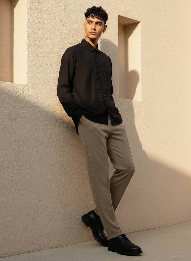Iconic Men Slim Fit Collared Embroidered Long Sleeves Shirt - Image 3