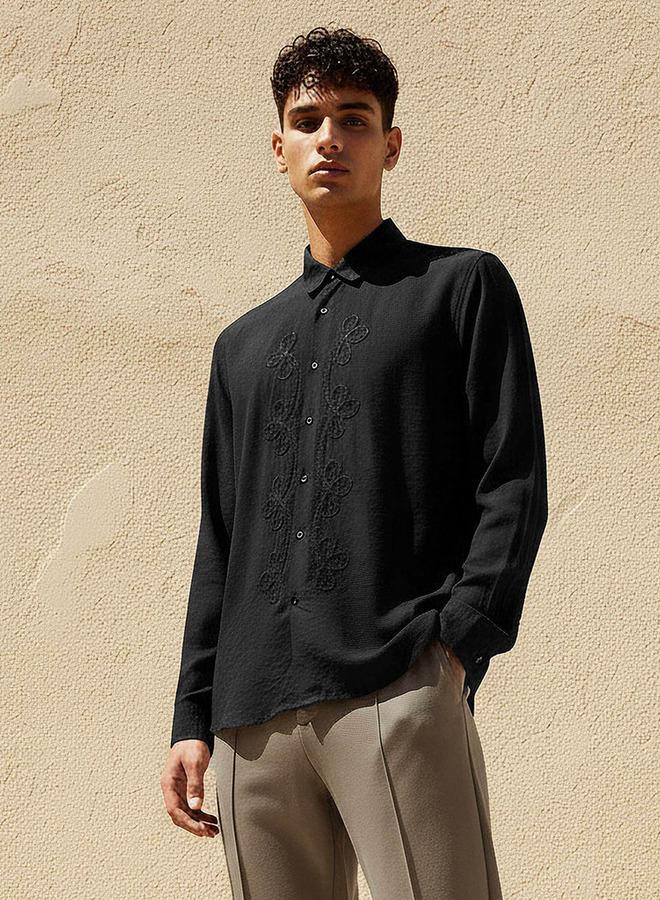 Iconic Men Slim Fit Collared Embroidered Long Sleeves Shirt - Image 4