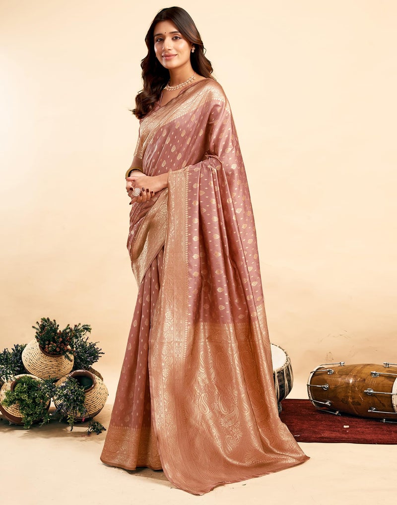 SIRIL Women's Pure Kanjivaram Silk Saree Soft Sarees Banarasi Style with blouse Piece for Wedding (3989S146_Light Pink) - Image 2
