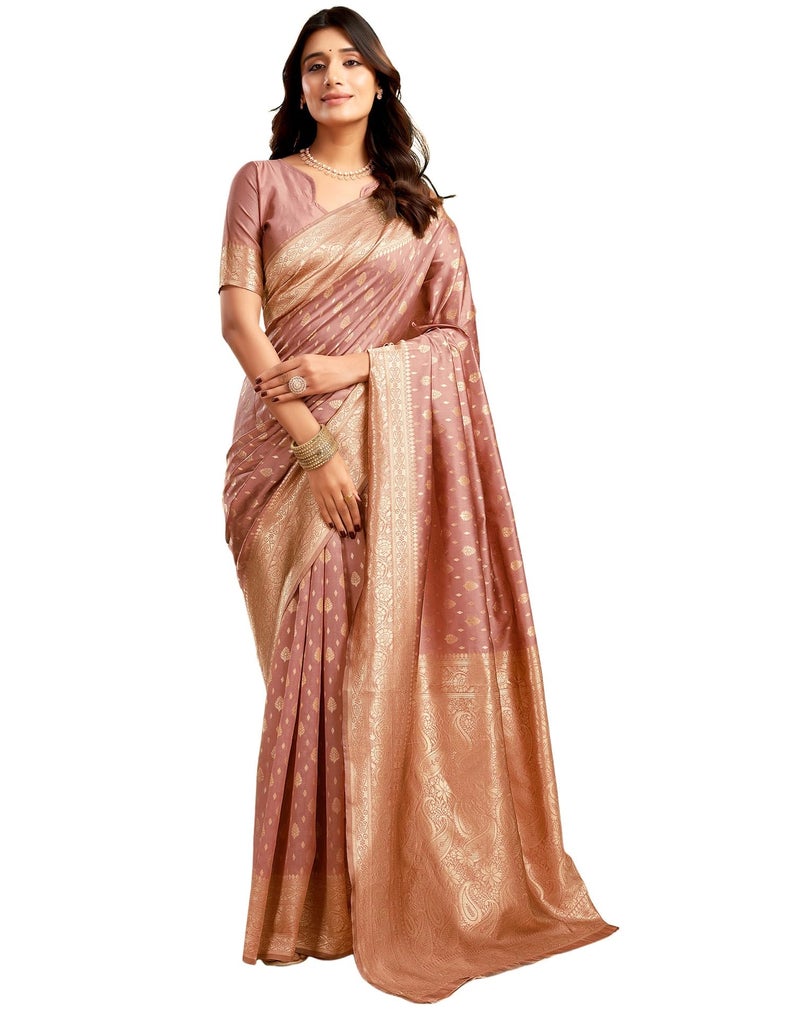 SIRIL Women's Pure Kanjivaram Silk Saree Soft Sarees Banarasi Style with blouse Piece for Wedding (3989S146_Light Pink) - Image 1