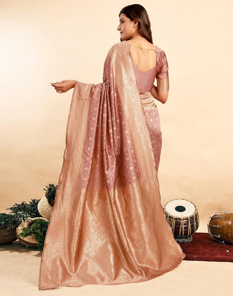SIRIL Women's Pure Kanjivaram Silk Saree Soft Sarees Banarasi Style with blouse Piece for Wedding (3989S146_Light Pink) - Image 5