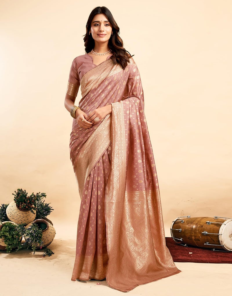SIRIL Women's Pure Kanjivaram Silk Saree Soft Sarees Banarasi Style with blouse Piece for Wedding (3989S146_Light Pink) - Image 4