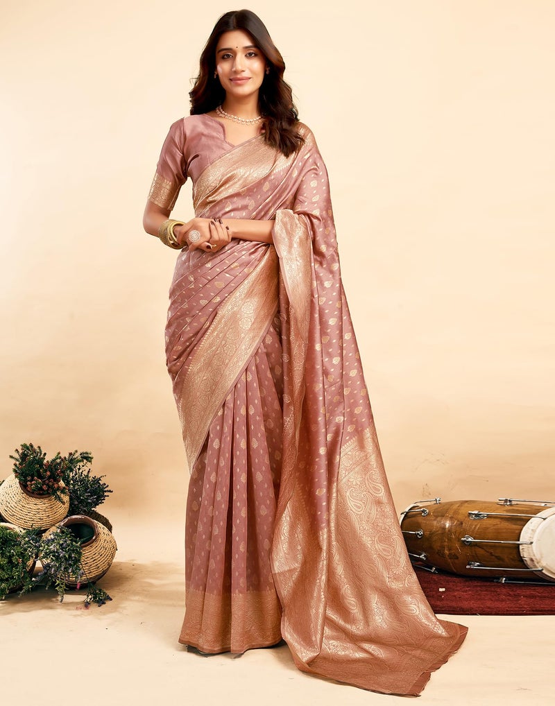 SIRIL Women's Pure Kanjivaram Silk Saree Soft Sarees Banarasi Style with blouse Piece for Wedding (3989S146_Light Pink) - Image 3