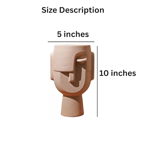 CRAFTRIBAL Abstract Human Face Big Ceramic Vase Combo – Aesthetic Vase for Pampas Grass & Dried Flowers | Minimalist Home & Office Decor | Matte (Rough) Finish, 10 Inches (Beige) - Image 4