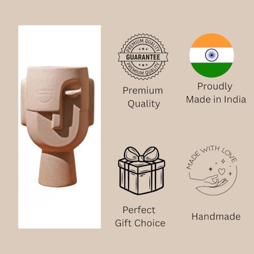 CRAFTRIBAL Abstract Human Face Big Ceramic Vase Combo – Aesthetic Vase for Pampas Grass & Dried Flowers | Minimalist Home & Office Decor | Matte (Rough) Finish, 10 Inches (Beige) - Image 5
