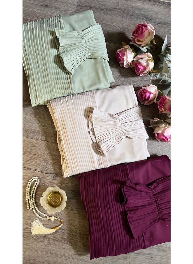 Special Offer: A set of 3 soft, extremely comfortable, crinkled cotton prayer dresses. Each includes a matching headscarf and offers full-body coverage; the loose, one-size-fits-all design is suitable for all body types.