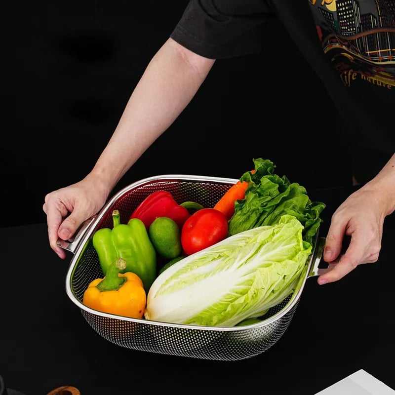 SENTAVIL Stainless Steel SquareShaped Rice Cleaning Baskets for Fruits and Vegetables Perfect for Pasta Noodles and Tools Raise The Basket for Your Washing Bowl Drain Basin1 pc SilverColor - Image 4