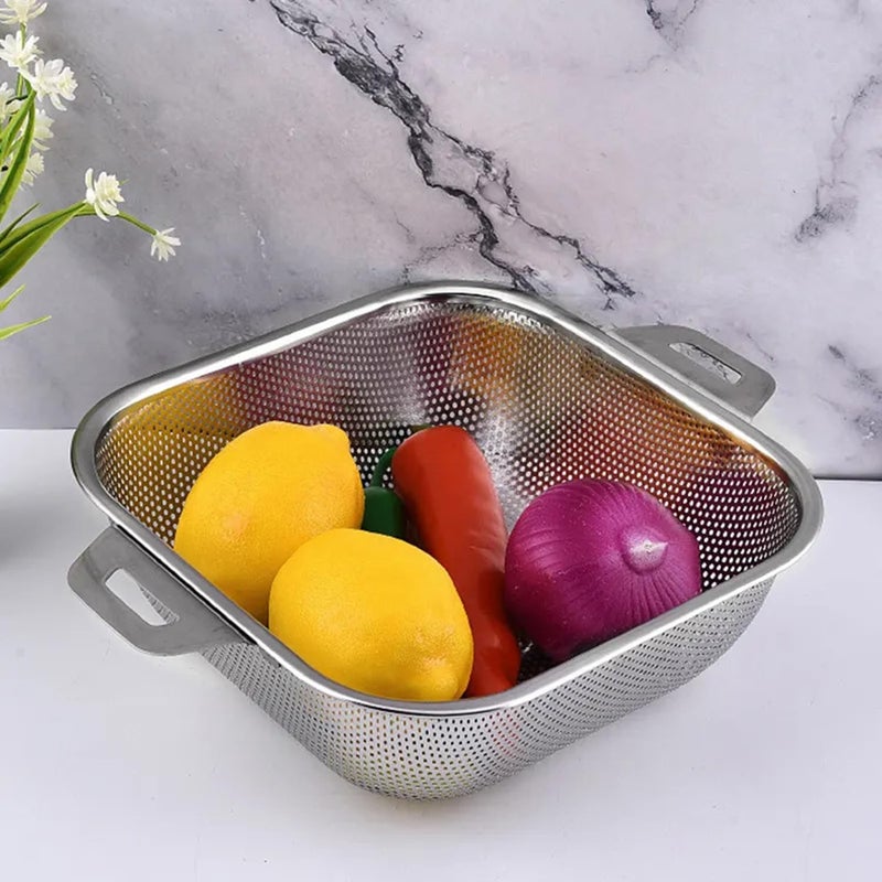 SENTAVIL Stainless Steel SquareShaped Rice Cleaning Baskets for Fruits and Vegetables Perfect for Pasta Noodles and Tools Raise The Basket for Your Washing Bowl Drain Basin1 pc SilverColor - Image 2