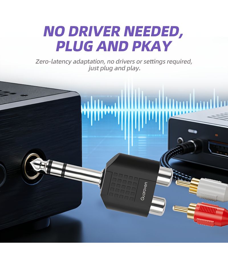 Guaroven مجموعة 3 قطع من محول التقسيم الصوتي أحادي 2 × 6.35 ملم ذكر إلى أنثى RCA مزدوج ستيريو 1 - Image 2