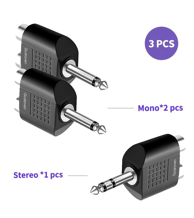 Guaroven مجموعة 3 قطع من محول التقسيم الصوتي أحادي 2 × 6.35 ملم ذكر إلى أنثى RCA مزدوج ستيريو 1 - Image 1