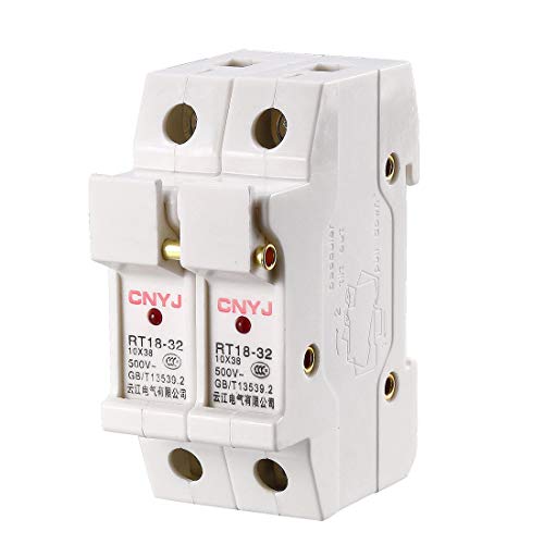 uxcell DIN Rail Mount Fuse Holder 2 Pole RT18-32 10mmx38mm with Indicator Light White - Image 1