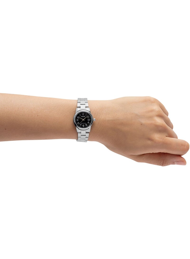 كاسيو Analog Women’s Watch LTP‑V002D‑1BUDF, 31 mm Stainless Steel Case, Black Dial & Silver Stainless Steel Band, Water Resistant - Image 2